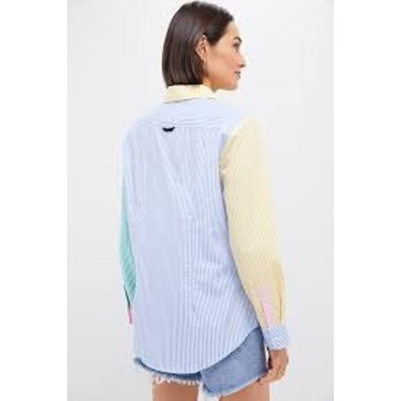 THE SHIRT BY ROCHELLE BEHRENS Bright Multi Stripe Boyfriend Shirt Size S NWT - Picture 2 of 8
